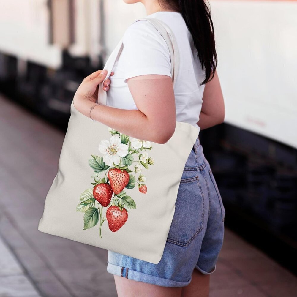 Strawberry Tote Bag Canvas Large Capacity Multi-Purpose for Women - Picture 4 of 4